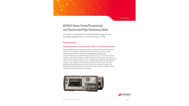 B2980A Series Femto/Picoammeter and Electrometer/High Resistance Meter